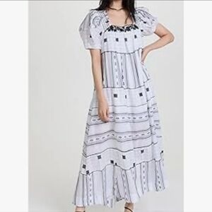 Free People - White And Black Jaime Embroidered Maxi Dress - Size M